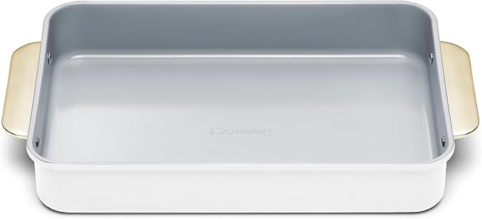 Caraway Non-Stick Ceramic 9”x13” Rectangle Pan - Naturally Slick Ceramic Coating - Non-Toxic, PTFE & PFOA Free - Perfect for Brownies, Lasagnas, and More - White