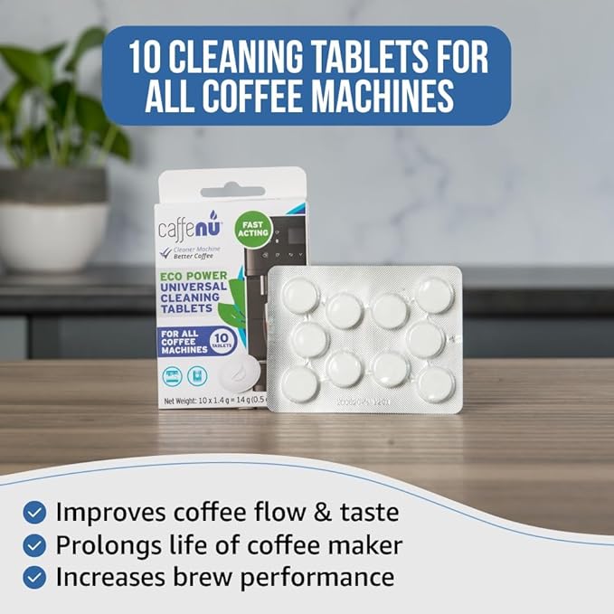 Coffee Machine Cleaner Tablets. 10 x 0.05 oz. Used Every 100 cups. Auto, Bean to Cup & One Touch Machine Cleaning Tablets. Used with Descaling
