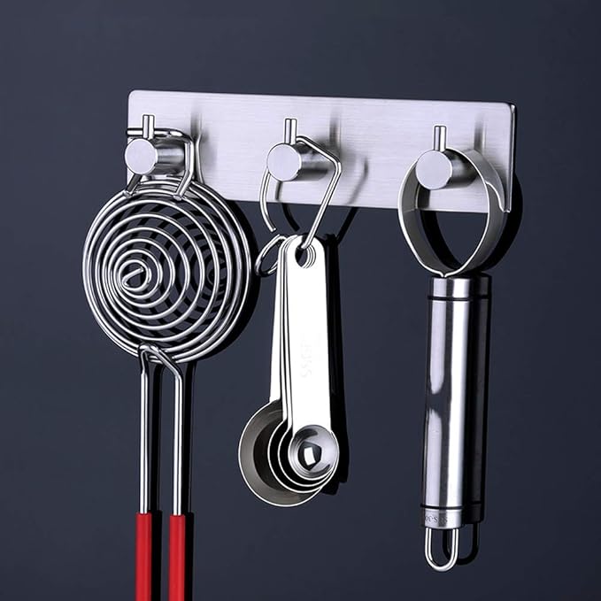 Self Adhesive Stainless Steel Hooks, Wall Mounted Heavy Duty Hanger, Key Rack Towel Hooks for Bathroom, Living Room, Kitchen (3 Hooks)