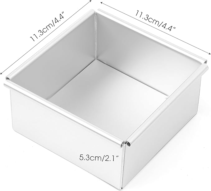 4 Inch Square Aluminum Cheesecake Pan with Removable Loose Bottom for Baking, Cake Mold Bakeware (4.4'' x 4.4'' x 2'')