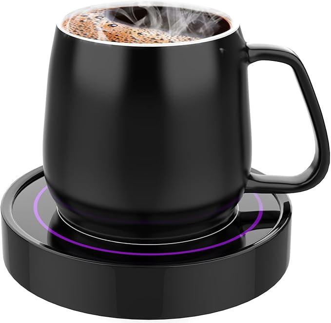 Coffee Warmer with Mug Set - Electric Beverage Cup Warmer for Desk Office Home Use, Candle Warmer Heating Plate with Gravity Switch Auto Shut Off (Up to 131F/55C), 12oz (Purple Set)