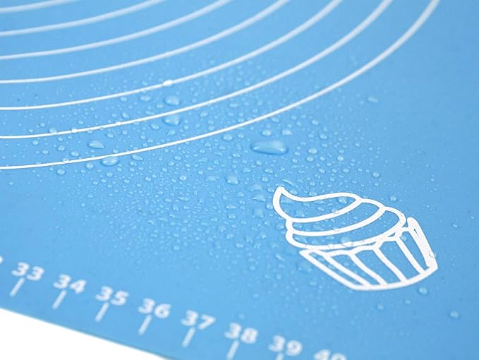 Silicone Baking Mat for Rolling Pastry Dough with Measurements, 25.6" x 17.7" BPA Free Non stick and Non Slip Blue Table Sheet Baking Supplies for Bake Pizza Cake