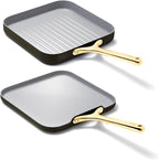 Caraway Griddle Pan & Grill Pan Duo - Non-Stick Ceramic Coated - Non Toxic, PTFE & PFOA Free - Oven Safe & Compatible with All Stovetops – Black