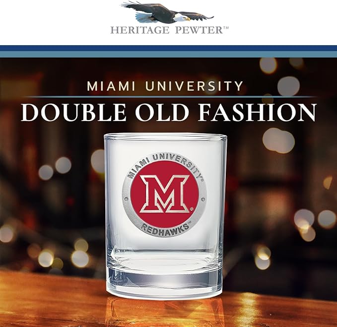Heritage Pewter Miami of Ohio Double Old Fashion | Double Rocks Glass 14 OZ for Liquor | Expertly Crafted Pewter Glass