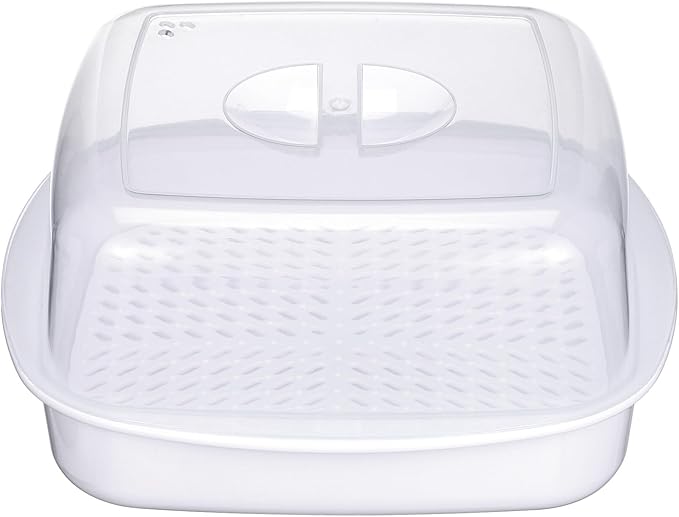 Cabilock Microwave Cookware Steamer, Microwave Cooker, Microwave Cookware Steamer, Removable Strainer and Locking Steam Vent Lid, Cook and Serve Container 7.4x7.4x4.3 inch (White)