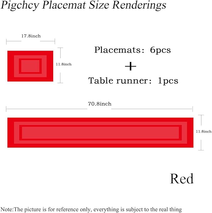 PIGCHCY Placemats with Matching Table Runner,Heat Resistant Vinyl Woven Washable Table mats Sets (6 Placemats+1 Table Runner,Passionate Red)
