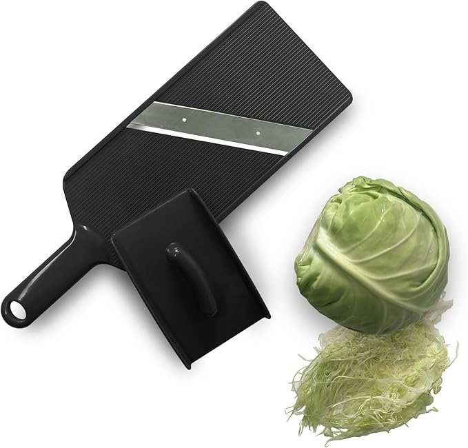 キャベツ スライサー 千切り Fixed Thickness Vegetable Slicer – Ultra-Thin Cabbage Shredder for Salads, Jicama Tacos, Onion, Potato Chips – Fine Fluffy Cuts Mandoline Kitchen Tool (Black)