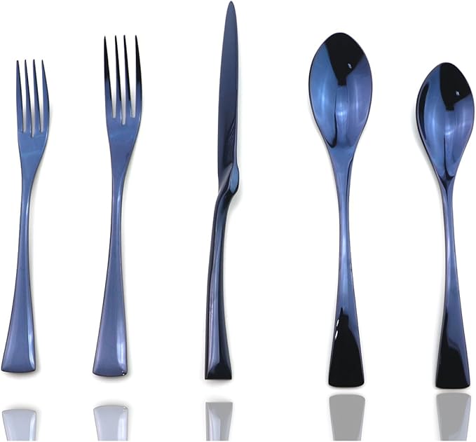 JASHII Luxury Jubilee Blue Flatware Set 20-Piece Iridescent Silverware Sets Replace Black Mirror Polished, 18/10 Stainless Steel Utensils For 4,Dinner Knife Fork w/DINNER DESSERT Spoon