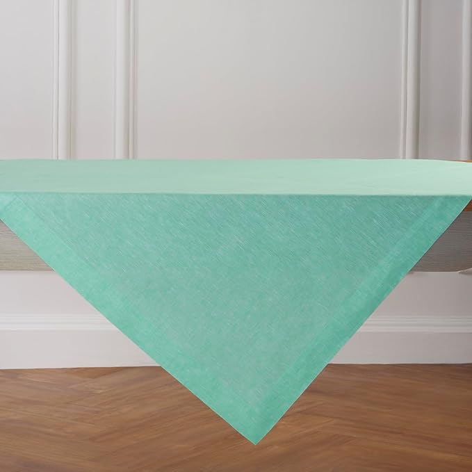 Solino Home Linen Cloth Tablecloth 52 x 52 Inch - 100% Pure Linen Chambray Aqua Square Tablecloth - Athena, Machine Washable Table Throw for Summer