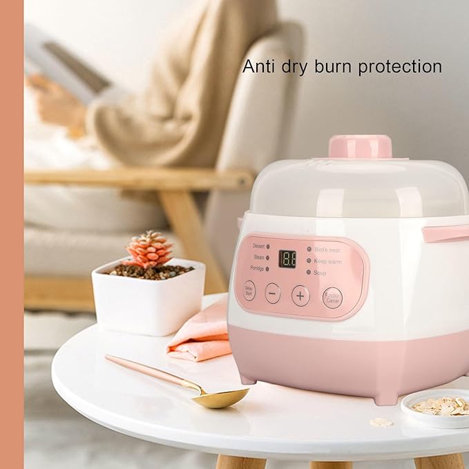 1L Electric Stew Pot, Smart Ceramic Soup Porridge Cooker, Mini Slow Cooker Anti Dry Burn , Multifunction Electric Ceramic Cooker (US Plug 110V)