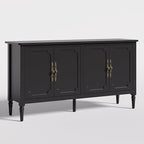 Console Cabinet, 58'' Mid Century Modern Pantry Sideboard, Wood Buffet Cabinet, Media Cabinet with 4 Doors, Accent Cabinet for Entryway, Living Room, Dining Room (Black)