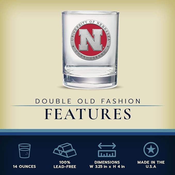 Heritage Pewter Nebraska Double Old Fashion | Double Rocks Glass 14 OZ for Liquor | Expertly Crafted Pewter Glass