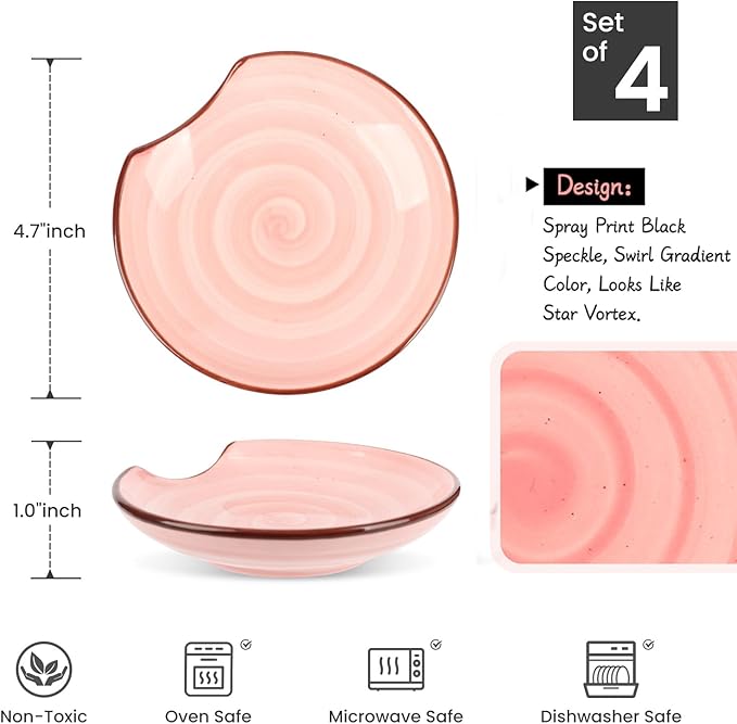 KitchenTour Spoon Rest for Stove Top, 4.7 inch Ceramic Spoon Holder for Kitchen Counter, Coffee Spoon Rest, Cooking Utensil Rest for Spatula, Set of 4, Assorted Warm Colors