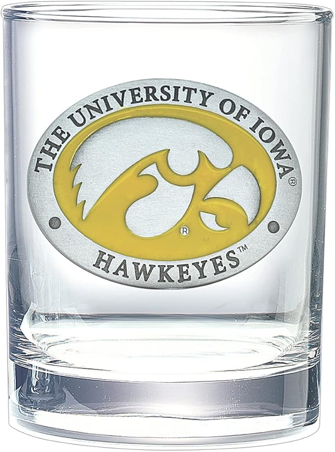 Heritage Pewter University of Iowa Collector's Double Old Fashion Glass | Double Rocks Drinkware 14 OZ | Expertly Crafted Pewter