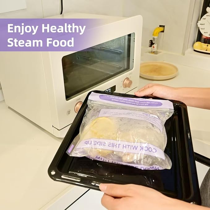 10Pcs Microwave Steamer Bags - Steam Cooking Bags for Food, Vegetables, Potatoes and Meat - Microwave and Freezer Safe - 7.9in X 8.9in