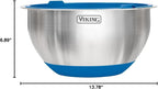 Viking Mixing Bowls Set, 10 Piece Stainless Steel Kitchen Cookware, Non-Slip Silicone Base, Includes Airtight Lids, Dishwasher Safe, Blue