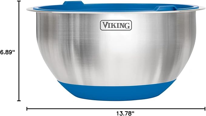Viking Mixing Bowls Set, 10 Piece Stainless Steel Kitchen Cookware, Non-Slip Silicone Base, Includes Airtight Lids, Dishwasher Safe, Blue
