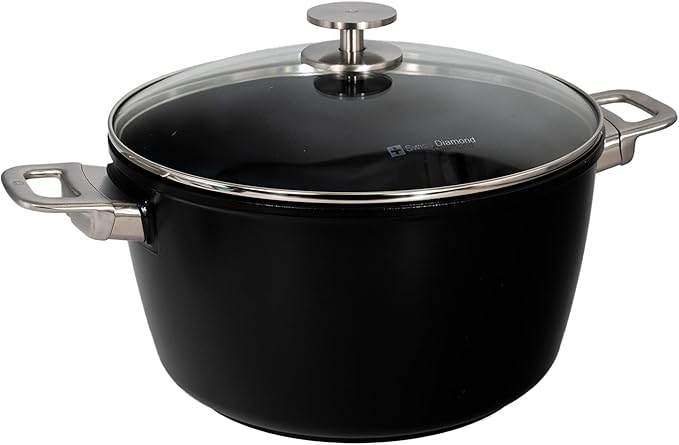 Swiss Diamond Nonstick Hybrid Ceramic and Diamond-Infused Stock Pots With Glass Lid, PFAS- and PFOA-free, Dishwasher & Oven Safe Up To 500 °F (8.5 Quart)