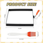 Patelai 4 Pcs Square Egg Rings 8 Inch Large Pancake Molds Stainless Steel Griddle Omelette Rings with Orange Silicone Handle Oil Brush for Household Breakfast Omelette Sandwich Cooking Tool
