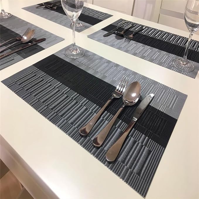 PIGCHCY Vinyl Placemats Set of 12 Washable Durable Kitchen Place Mats Easy to Clean Plastic Placemats for Dining Table (Black)