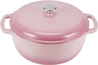 Amazon Basics Cast Iron Dutch Oven Pot with Lid, Enameled, Round, Dual Handles, Heavy-Duty, Medium, 6-Quart, Light Pink
