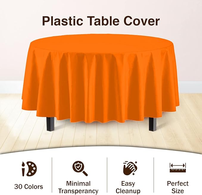 Exquisite 12-Pack Premium Plastic 84-Inch Round Tablecloth, Orange