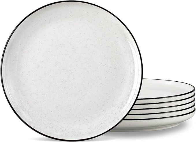 Ceramic White Dinner Plates Set of 6, 10.5 Inch Plates for Kitchen, Microwave Oven and Dishwasher Safe, Modern Dishes Set for Pasta,Steak, Dessert, Salad