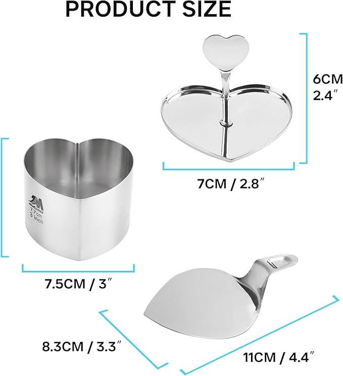 6 Pack Heart-Shaped Cake Ring Molds, Seamless Stainless Steel Cake Cutter with Pusher & Lifter, 3-Inch Dessert Mousse Rings for Baking (Includes 1 Pusher, 1 Lifter and 6 Rings)