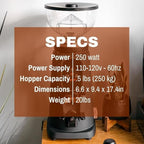 AllGround All Purpose Home Coffee Grinder - Residential Grinder - Made in Italy - By Fiorenzato (Bright Silver w/Dark Oak)