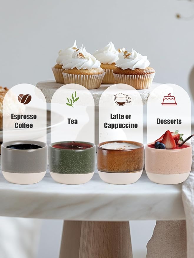 INGOFIN Ceramic Espresso Cup Set of 4-4.2 oz Espresso Cup for Coffee and Tea, Modern Porcelain Glazed Demitasse Cups, Microwave Dishwasher Safe Mugs, Suit for Espresso Machine, Mix