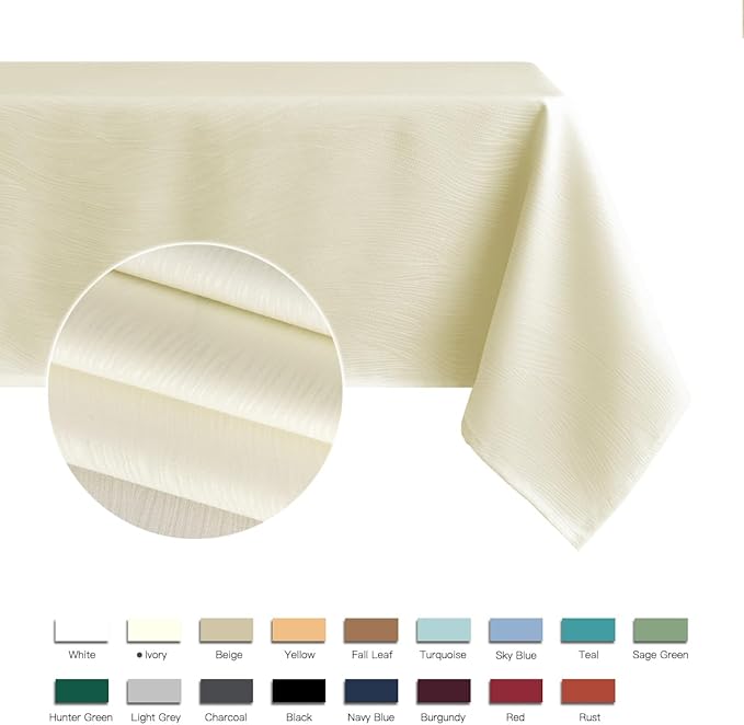 maxmill Jacquard Table Cloth Waving Pattern Water Resistant Wrinkle Resistance Heavy Weight Soft Tablecloth for Kitchen Dinning Tabletop Decoration Oblong 60 x 140 Inch Ivory