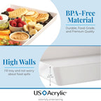 US Acrylic White Plastic Serving Trays (Set of 4) 15” x 10” | Large Unbreakable Reusable Rectangular Party Platters | Serve Appetizers, Fruit, Veggies, & Desserts | BPA-Free & Made in USA