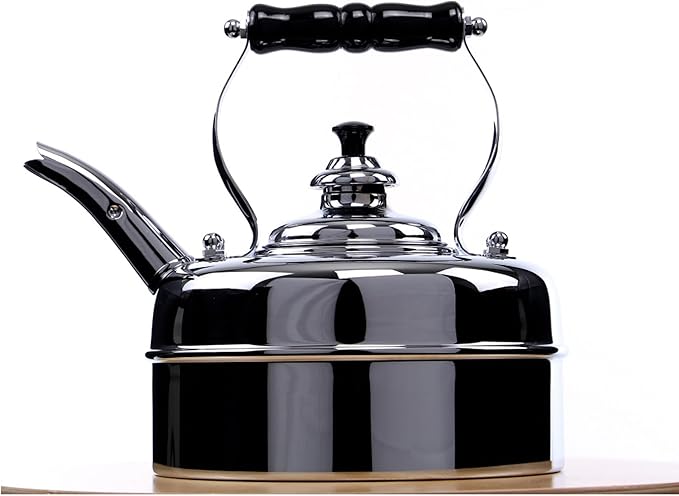 Newey & Bloomer Kensington No. 3 Tea Kettle, 1.9 Qt. - Solid Copper with Beechwood Handle Kitchen Essentials, Vintage-Inspired Boiler with Whistling Lid - Gas & Electric Stovetop Compatibility