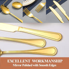 40 Pcs Gold Silverware Set for 8 with Simple Striped Handle Design, Food Grade Stainless Steel Flatware Set, Eating Utensils Sets Include Fork/Knife/Spoon, Cutlery Set, Dishwasher Safe