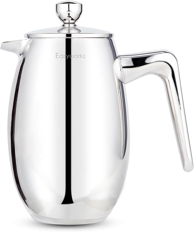 Easyworkz Nando French Press 12 oz Double Wall Insulated Thermal Coffee Maker,304 Stainless Steel Cafetiere