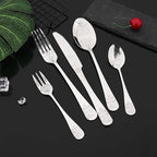 JASHII 20-piece Silverware Flatware Set Vintage Carved Floral Pattern Eating Utensils Stainless Steel Knife Fork Spoon Set Mirror Polished Dishwasher Safe - Silver