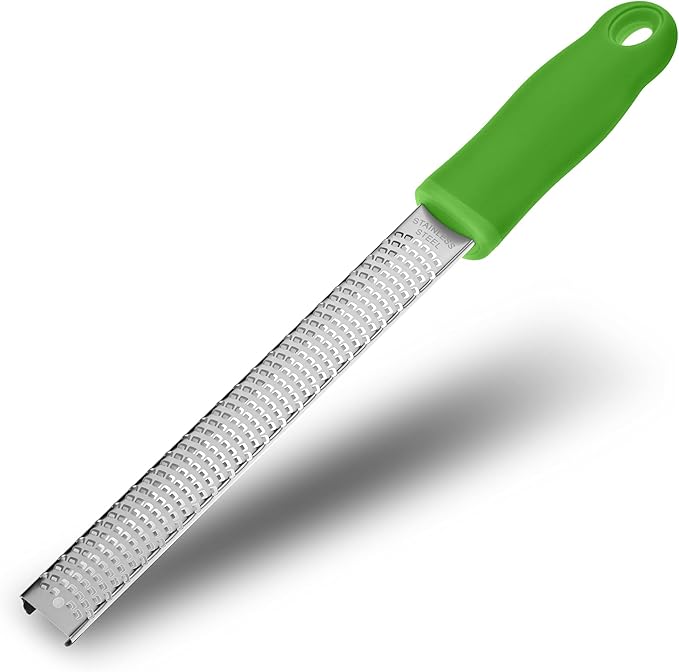 Lemon Zester, Stainless Steel Kitchen Cheese Grater, Plastic Cover Ergonomic Soft Green Handle
