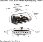 13" x7.5" Casserole Dish Glass Baking Dish with Stainless steel Lid and rack, Silver rectangle 1.9 Qt Large Baking Pan For Casserole Lasagna, Dishwasher, Freezer, Microwave and Oven Safe