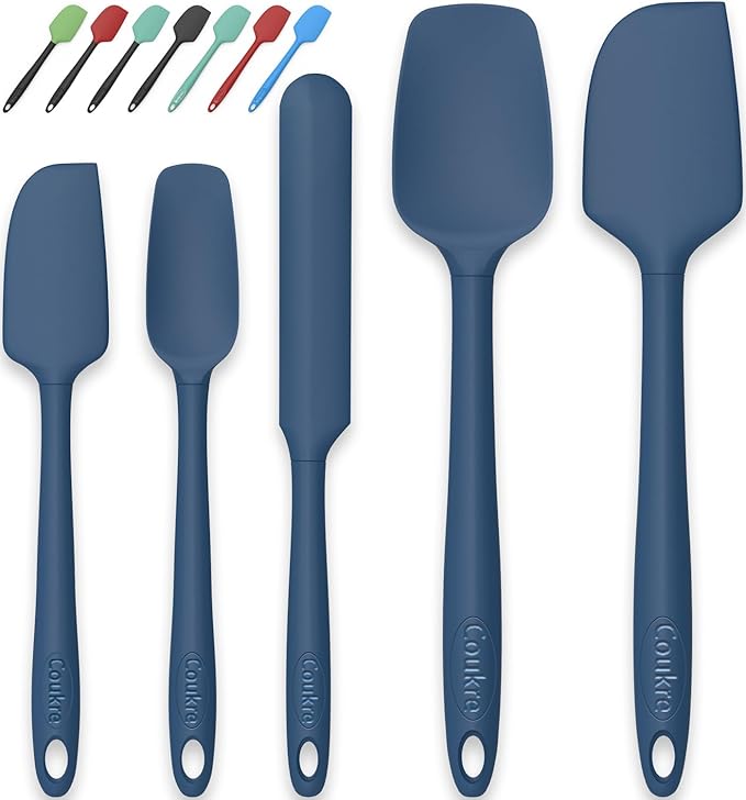 Coukre Silicone Spatula Set of 5,High Temperature Resistant, Food Grade Silicone, Dishwasher Safe, for Baking, Cooking (Pure Dark Blue)
