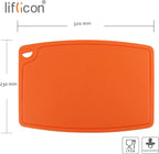 Thick Silicone Cutting Board 12.6'' x 9.1'' Juice Grooves Easy Grip Handle Dishwasher Safe-Orange