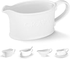 Kook Ceramic Gravy Boat, Serving Dispenser, Porcelain Pitcher for Sauces, Dressings and Creamer, Large Handle, Microwave and Dishwasher Safe, 18 oz, White