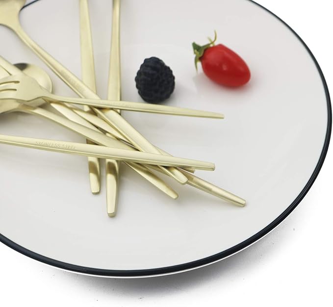 JASHII Silverware Set, 24-Piece Stainless Steel Flatware Set,Kitchen Utensil Set Service for 6,Tableware Cutlery Set for Home, Dishwasher Safe (Matte Champagne gold)