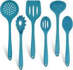 TeamFar Silicone Cooking Utensils Set of 6, Kitchen Utensils Set, Includes Ladle Slotted Turner for Non-stick Cookware, Healthy & One-Piece, Non-Scratch & Heat Resistant, Dishwasher Safe, Dark Blue