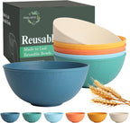 Unbreakable Cereal Bowls 40 OZ, Wheat Straw Bowls Set of 6, Alternative Plastic Bowls for Kitchen, Outdoors, Microwave & Dishwasher Safe Bowl Set for Salad, Cereal, Snack, Ramen, Multi
