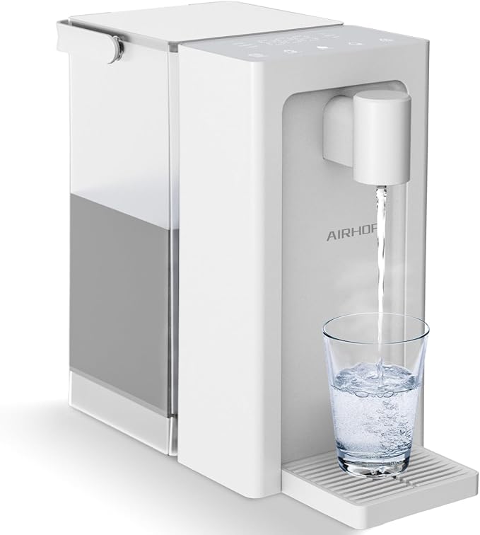 AIRHOP Instant Hot Water Dispenser, Quick Heating Countertop Water Dispenser with Child Locks, Adjustable 5 Temp 3 Water Volume Dispense, 100OZ 3L Removable Tank, Ideal for Home Office Kitchen, White