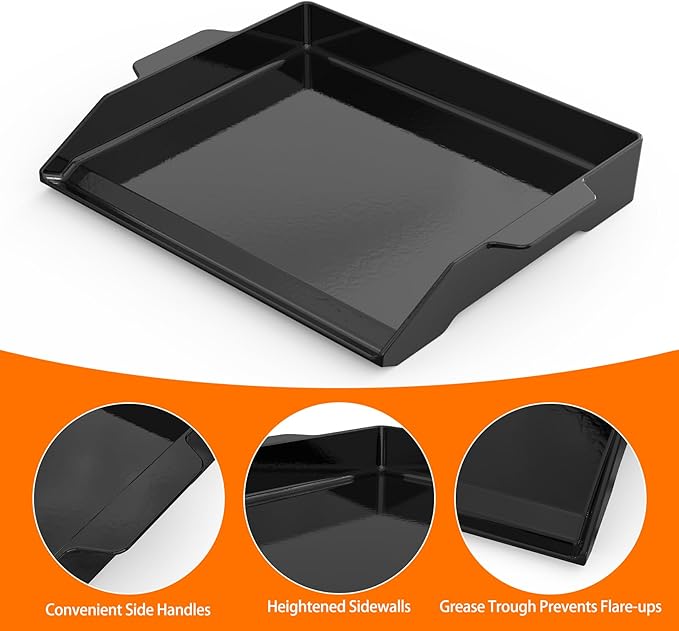 Onlyfire Universal Enamelled Cast Iron Griddle, BBQ Flat Top Griddle for Any Grills and Gas Hob, 18.6" x 14"