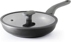 Nonstick Ceramic Frying Pan with Lid, 8/10 Inch Skillet with Stay Cool Handle, Fully Coated, Induction Compatible & Oven Safe, 100% Dishwasher Safe, PTFE & PFOA Free（8 Inch, Black Sesame）