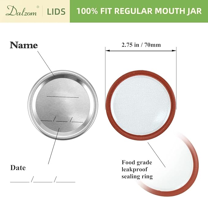 Dalzom® 144Pcs Canning Lids with Rings Regular Mouth, Premium Mason Jar Lids with Rings for Ball, Kerr Jars - Food Grade Material, 100% Fit & Airtight for Regular Mouth Mason Jars