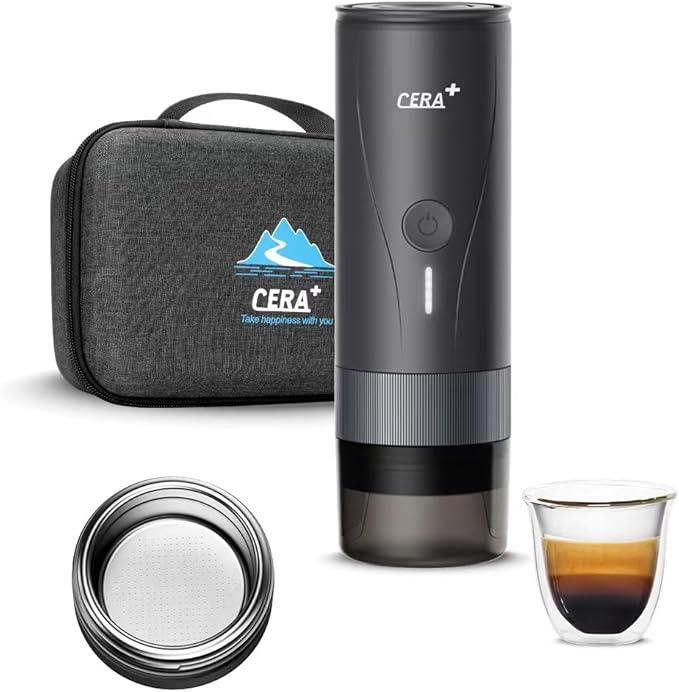 CERA+ Portable Espresso Maker Pro (51mm Basket) & Travel Bag, Self-Heating Electric Espresso Machine for Ultra-Fine coffee Grind, 20 Bar USB-C,Mini Coffee Machine for Camping, Hiking, Office, Car