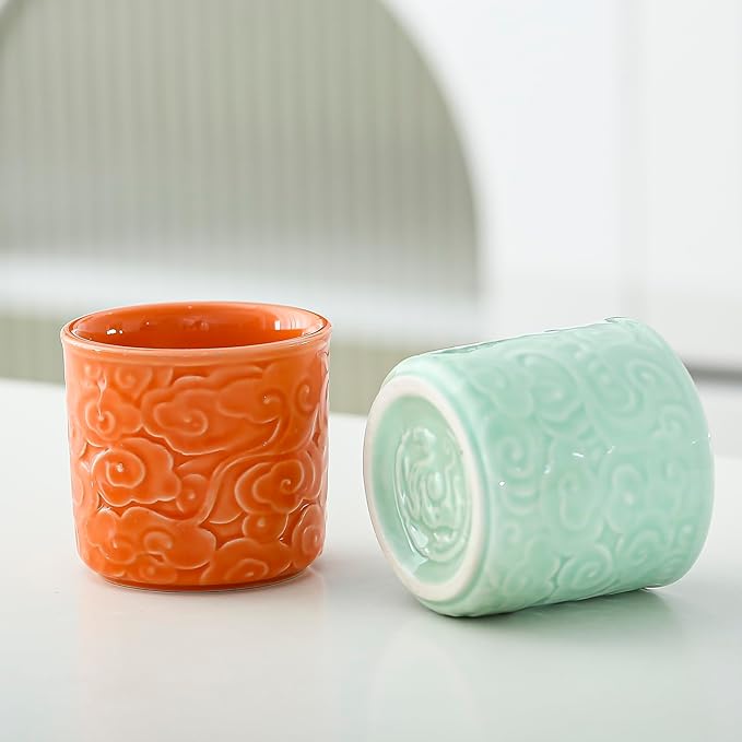 Ceramic Espresso Cups Set of 2 or 4-3oz Demitasse Cups for Coffee & Tea, No Handles, Durable & Dishwasher Safe (lawngreen, 4)